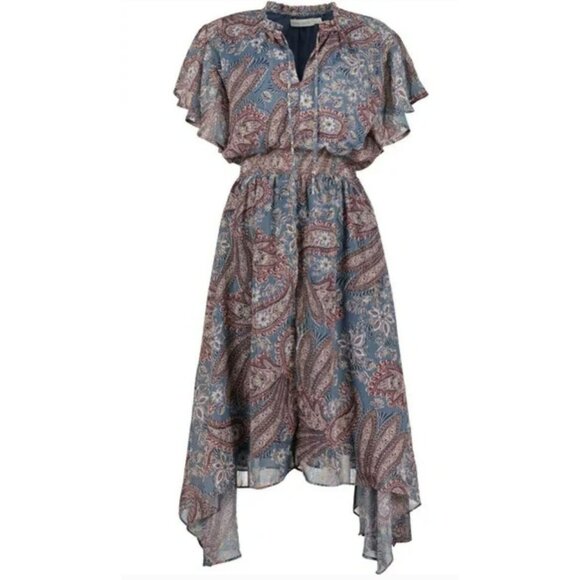 Bishop + Young Sienna Smocked Midi Dress Kashmir Small NWT - Picture 2 of 10